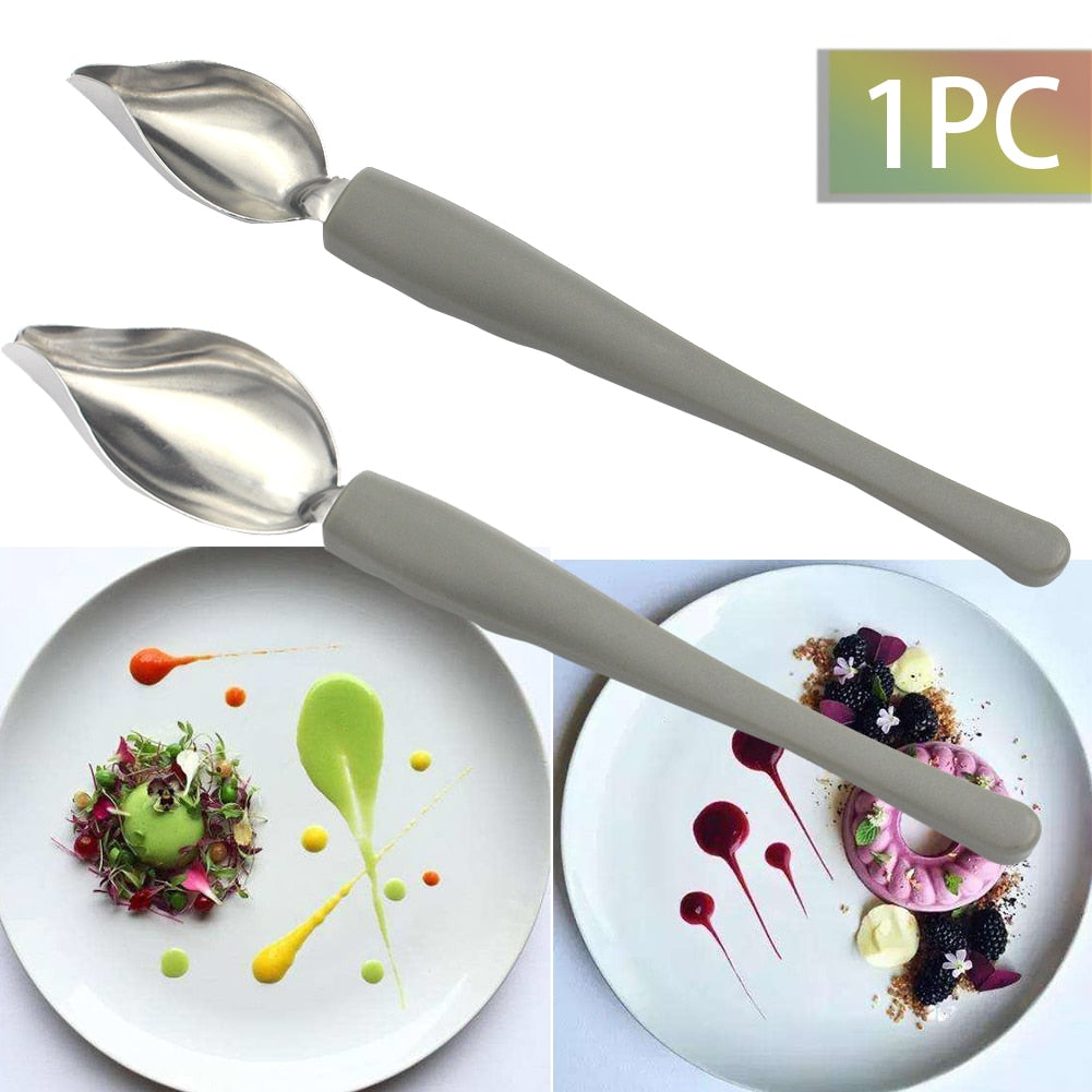 Lápiz de decoración para Chef, accesorios antideslizantes, herramientas de dibujo, Mini salsa portátil de acero inoxidable, pintura, cuchara de café, cocina, hogar